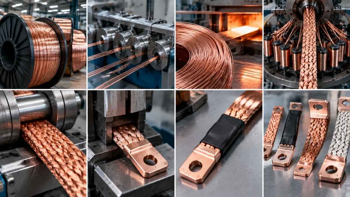 Proceso de fabricación de una trenza flexible de cobre desde el trefilado hasta la terminación